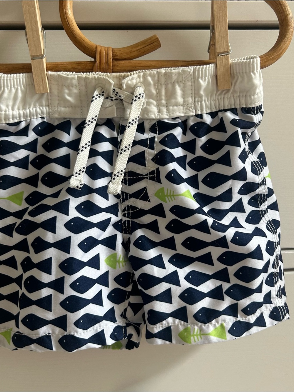 GAP Boys Navy, White & Lime Fish Print Swim Trunks